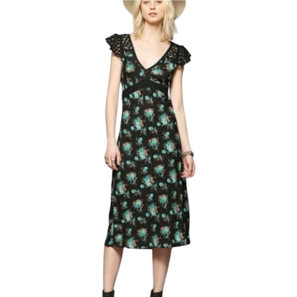 Vintage Y2K Floral Bias-Cut Slip Midi Dress S Whimsygoth  Boho Lace Feminine